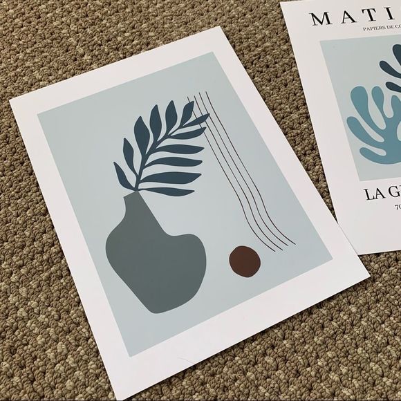 Matisse art prints Set of two mid century modern trendy neutral blue duo - Picture 3 of 8